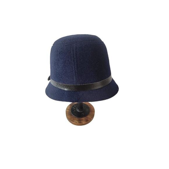Wool Navy Blue Bucket Hat Medium Women's Leather Band - Picture 4 of 11